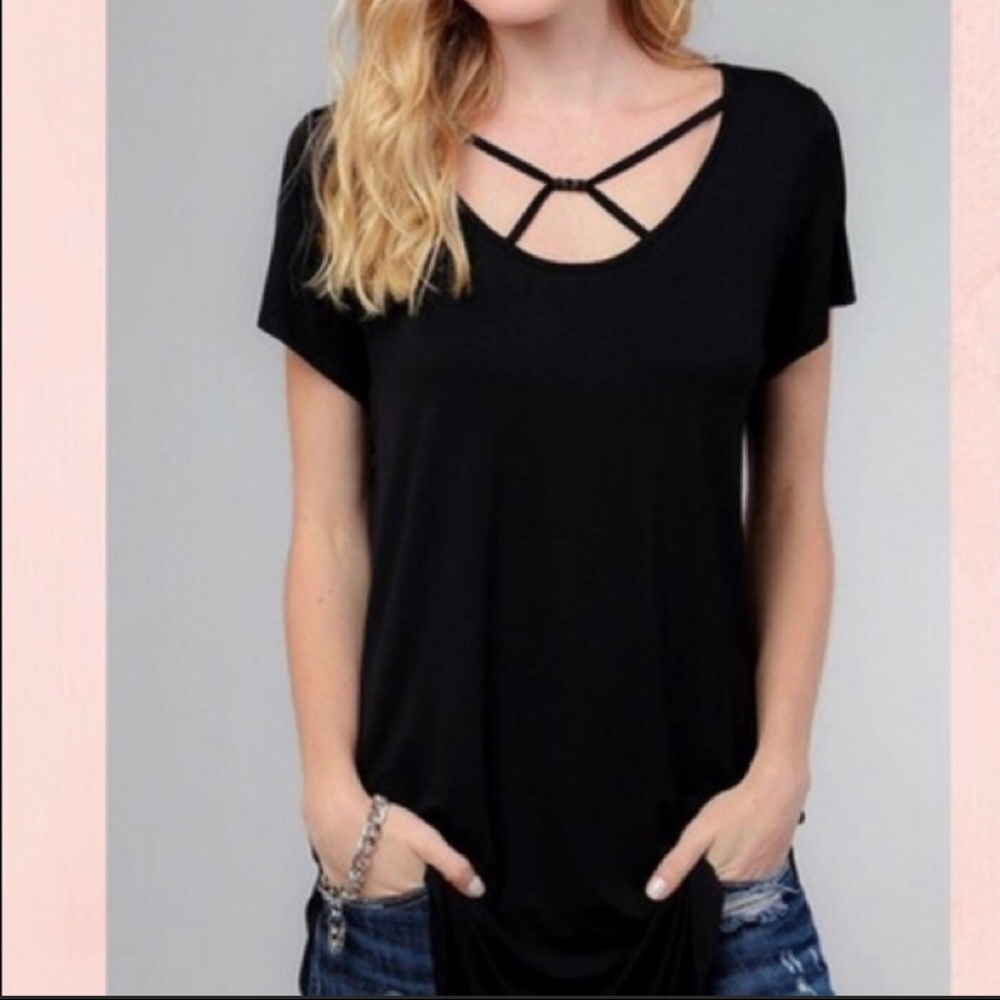 Black Criss-Cross Neck Soft Modal Cute Comfortable